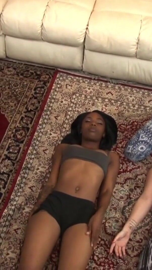 Four girls are exercising in the living room and when they get sweaty the lesbian masturbation starts | Clip 1