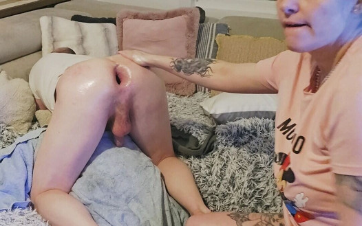 Tatiana Fucks Her Submissive's Ass with Her Enormous Dildos and Fists Him Until He Ejaculates