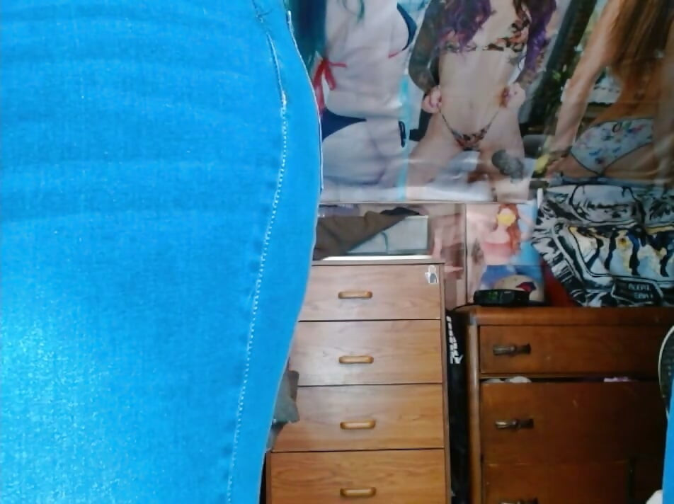 fat sissy with tits wearing and stripping out them tight jeans