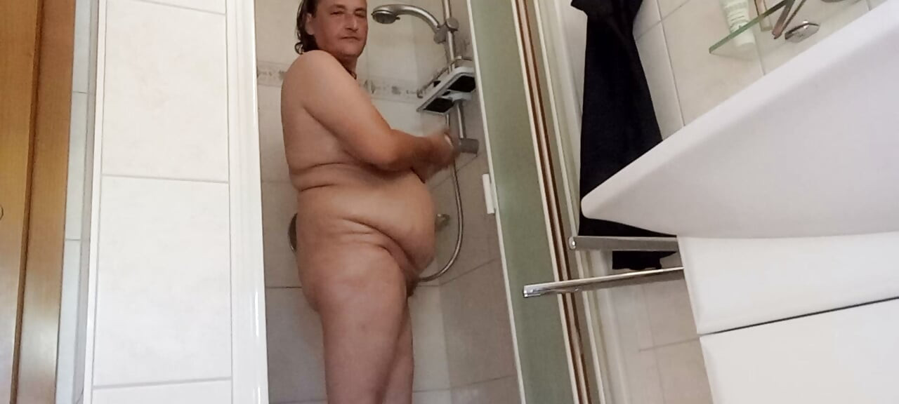 My pot-bellied pig in the shower