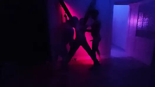 Hardcore BDSM Gangbang. Men Fuck Woman Tied to Chains and Bed.gangbang.