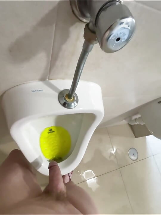 Dared to Piss Fully Naked in Public Toilets Urinal