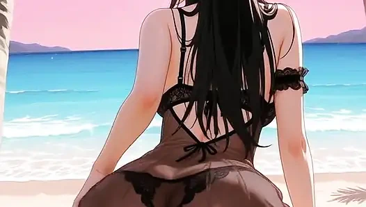 Безумная круглая жопа на пляже, хентай, экстремальный колышок задницы, подборка