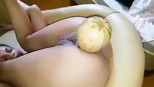 My cousin buries a pumpkin in her ass and i masturbate