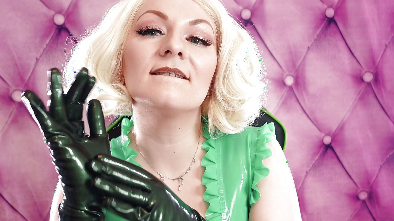 ASMR: my new dark green metallic opera long latex gloves - sexy rubber tease - Arya Grander