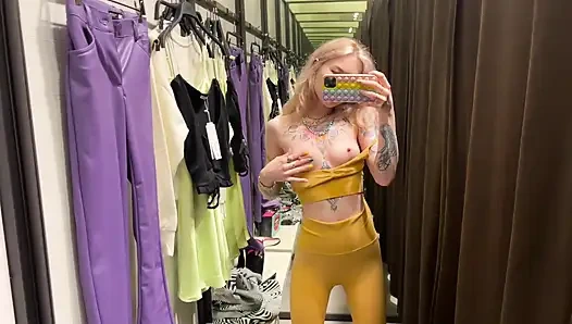 Depraved games in the fitting room.  I wanted to make a hot video, but I got horny and cuming in the locker room