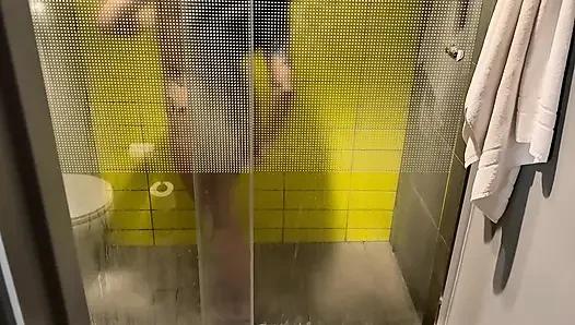 They watch me while I take a shower and we end up having sex in the shower