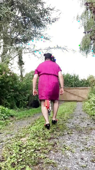 In outfit with a new fuchsia dress for an evening