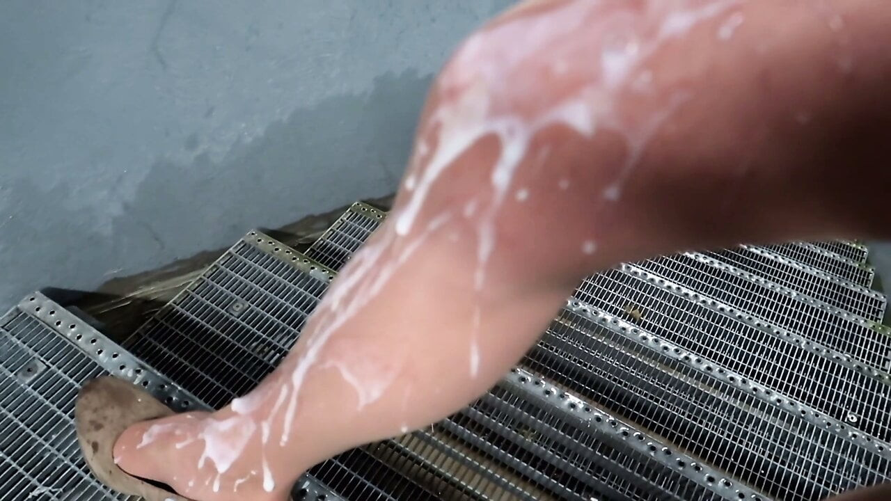 sperm on legs at stairwell