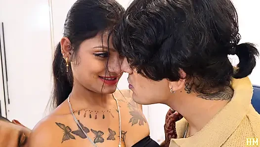 Indian Asian Desi Three Friends enjoying threesome Hardcore Fucking Two Big Cock