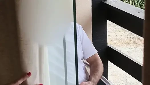 Shocked Stepmom Catches Stepson Jerking Off On Balcony But Helps Him Finish