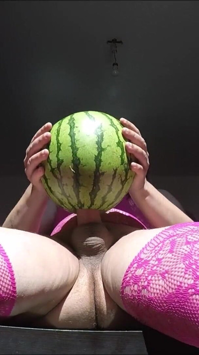 trans fucking a watermelon and cum | Clip 2