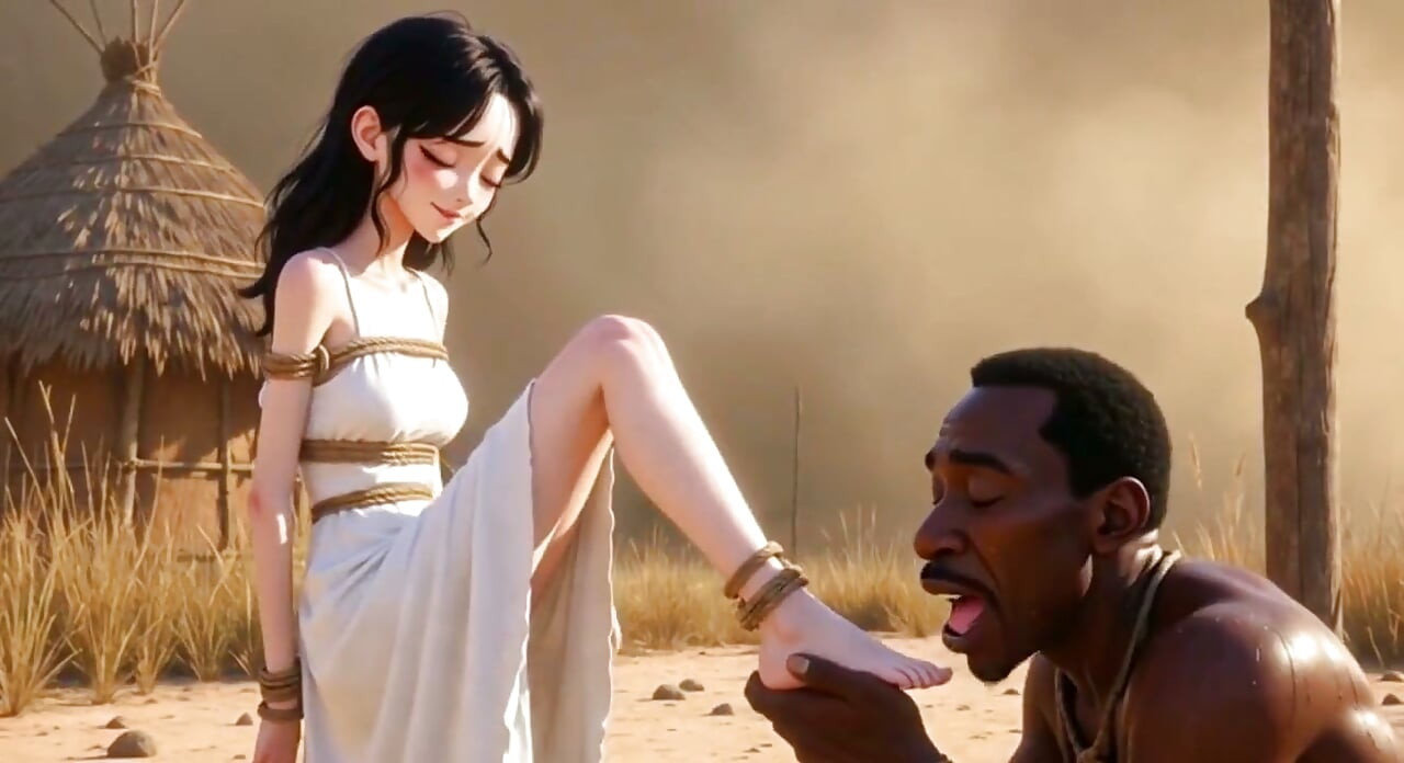 White Woman Tied in Africa - African Man Licking Her Feet