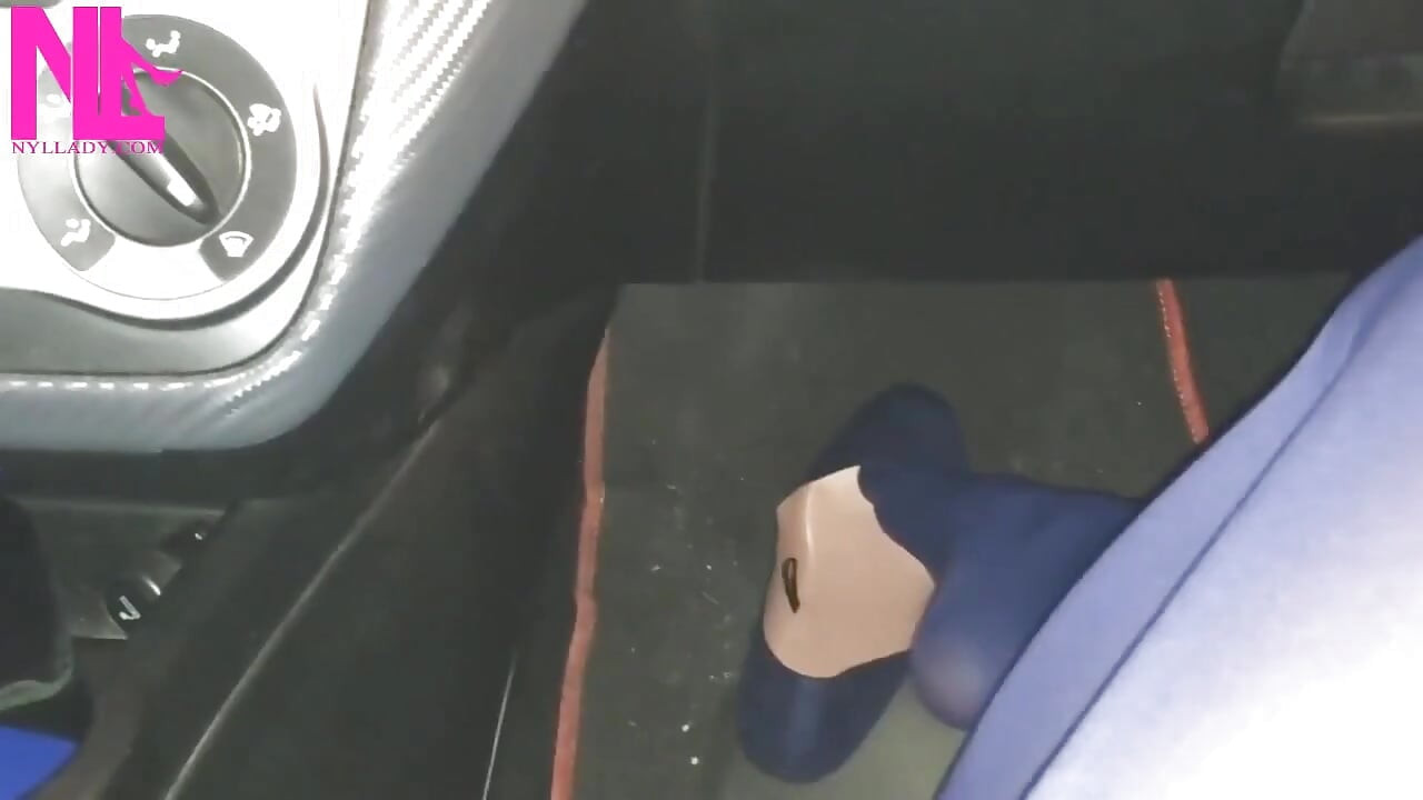 Dangling and Shoeplaying in Blue Pantyhose and Blue Flats on a Gas Station