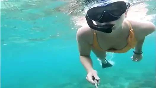 Snorkel snorkel: bikini ketat, topeng selam & teaser fin bawah air