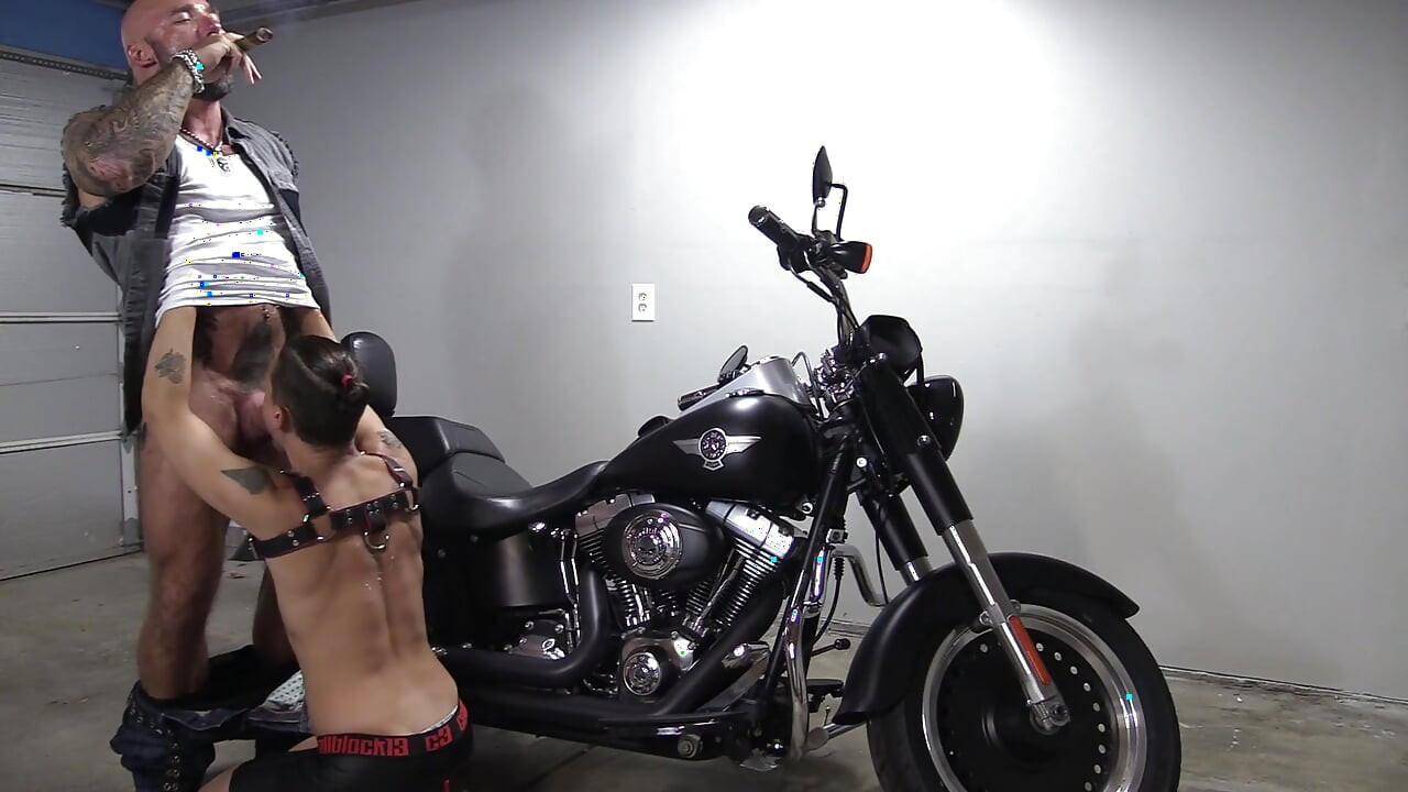 Fucking my submissive on my Harley, cigar smoking!