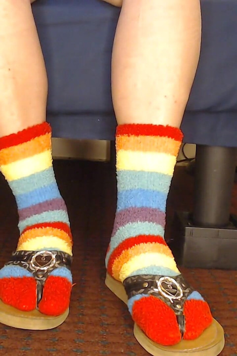 Fuzzy Rainbow Socks Guess Leather Flip Flops