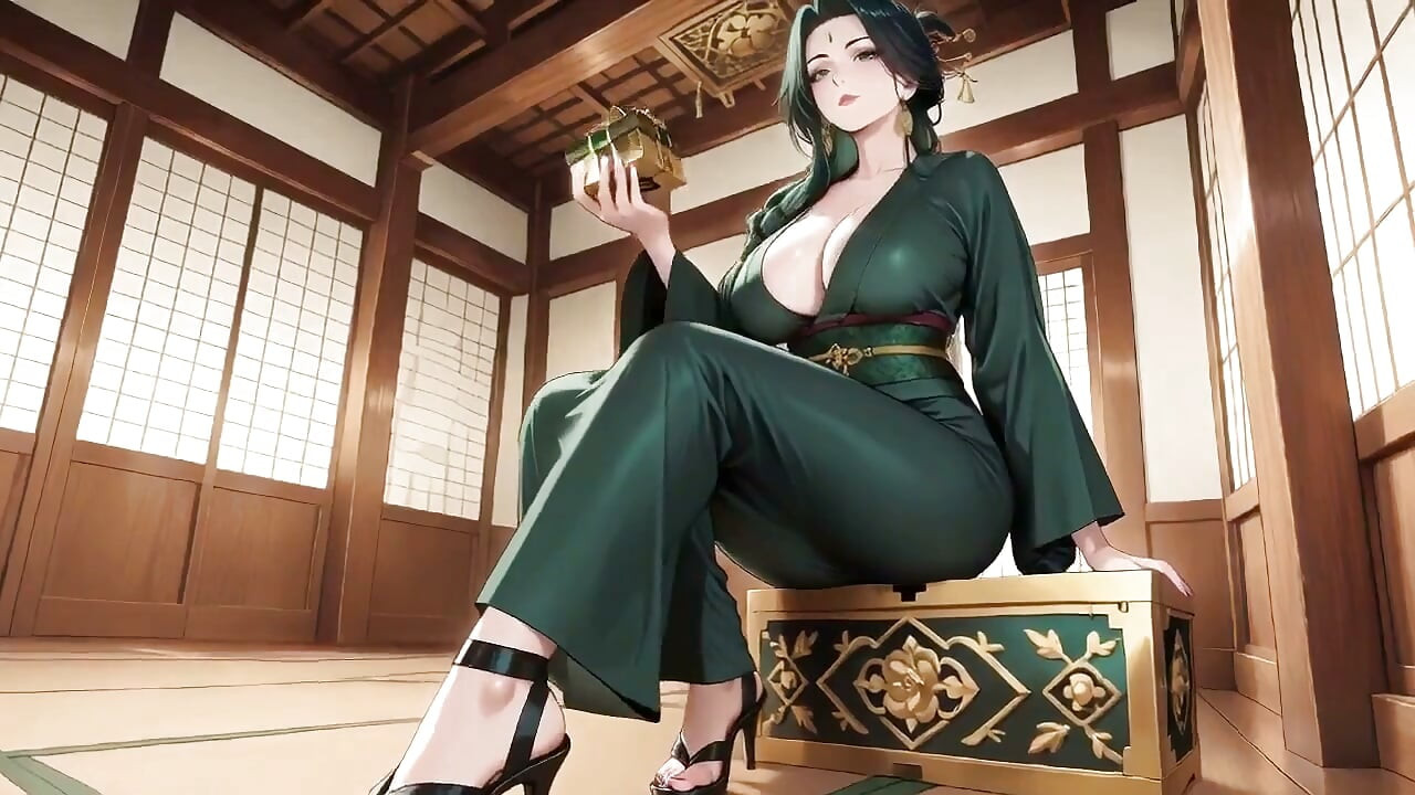 Deep Green Kimono! Private Shrine Stroll, High Slit Accidents!