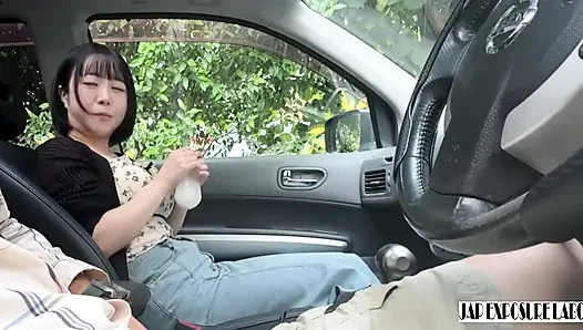 Megaton Boobs You Can See Even Through Her Clothes. Car Blowjob, Cum in Mouth, She Swallows It All!