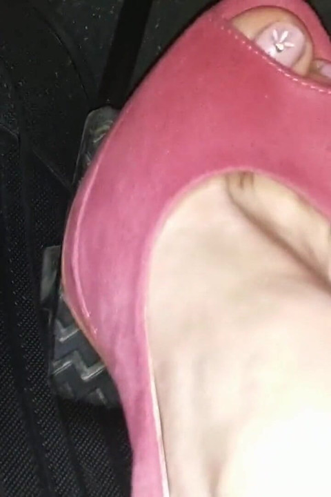 Barefoot Driving and Revving in Vivid Pink High Heeled Sandals