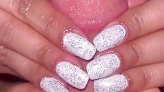 White nails with sparkles