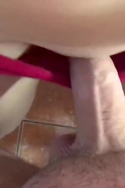 Hot POV sex without penetration. Rubbing my GF shaved pussy and clit with my cock and cum in her red cotton panties.