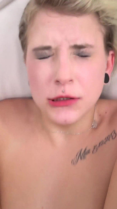 Punk rock short hair blonde screams like an animal from getting banged hard