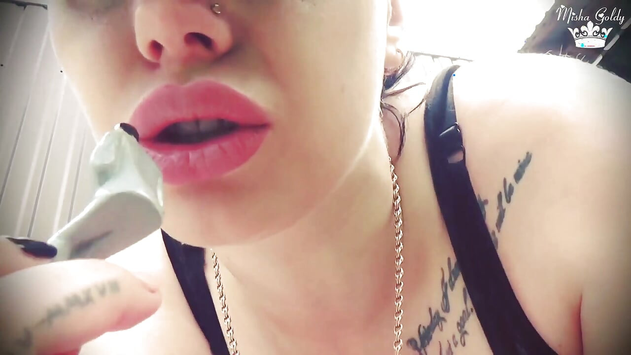 Misha Destroys a Tiny Man Toy by Her Ass, Between Huge Tits, in Mouth, Under Flip Flops and Feet