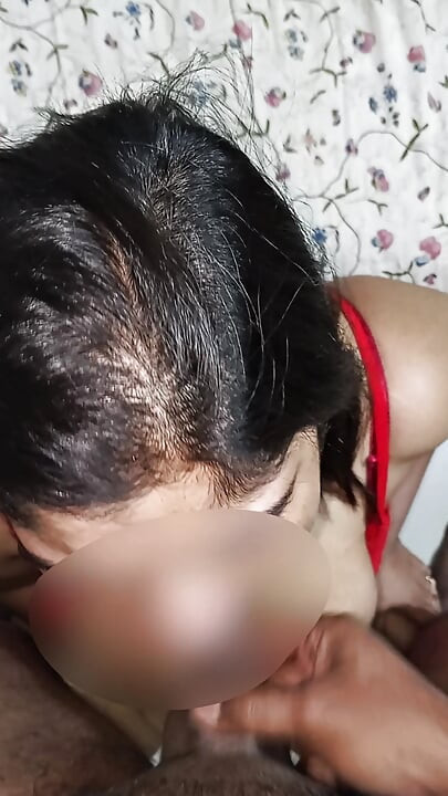 Desi wife in red night dress gives sloppy blowjob & gets hard fuck by husband