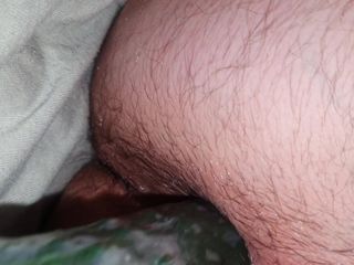 Fucking my hairy ass with a cucumber