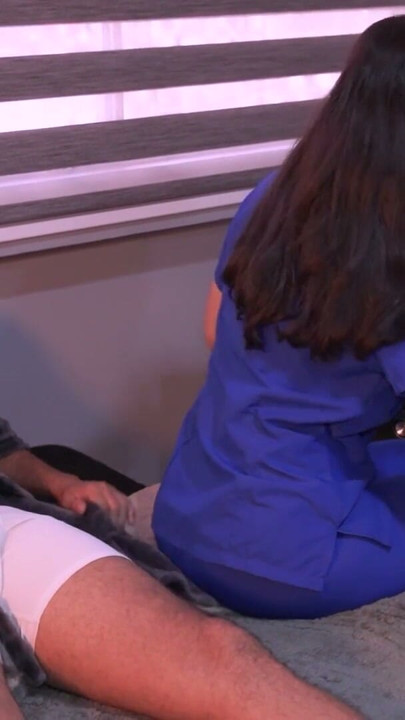 Gorgeous Latina doctor helps her patient cum on her face | Clip 1