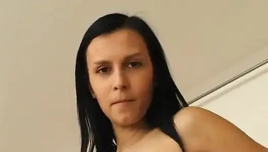 Brunette beauty masturbating before giving a blowjob in pov action