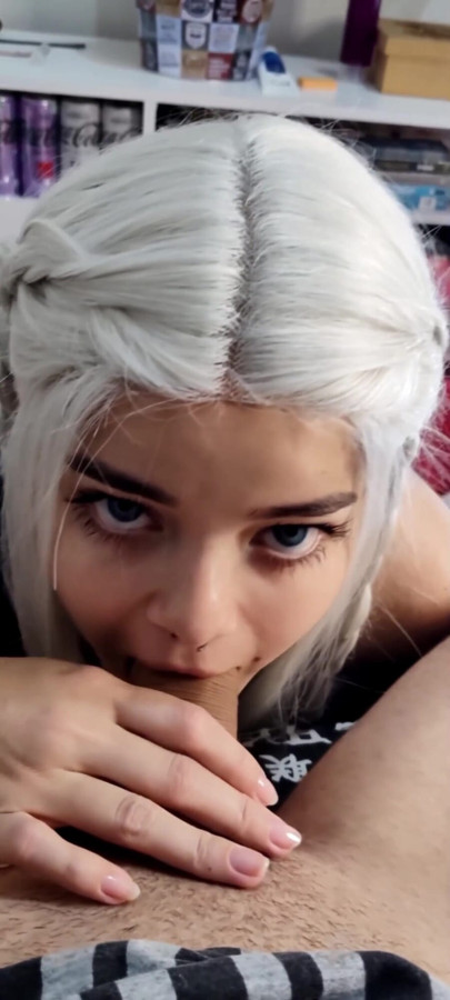 My White Haired Blonde Giving a Perfect Deep Throat | Clip 1