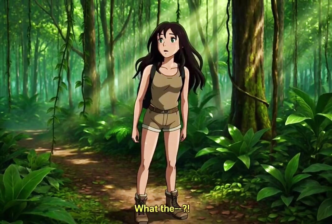 Explorer girl bound in teasing vines that give her  Bound in teasing vines that  intimate pleasure