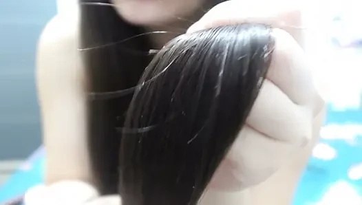 An Indian Girl Combs Her Hair Naked, Then Makes an Asmr Video of Herself Combing Her Hair, Then Shows It up Close, Making Asmr