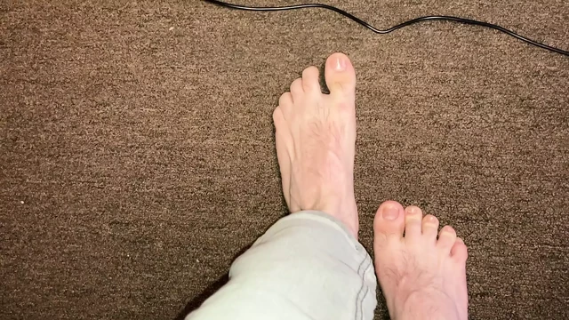 Showing my very hairy pale white feet (male) after the shower