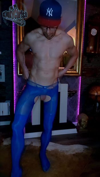 KinkyChrisX - Blue stockings, garter and pantyhose