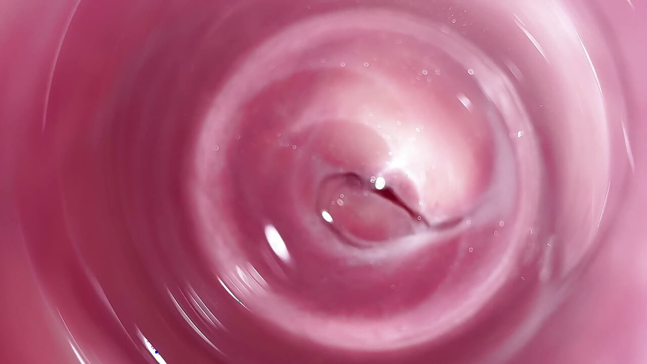 Camera deep inside Mia's teen creamy pussy