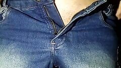 Young man was wearing jeans without underwear he got home and went to show off his body and masturbate his big thick cock