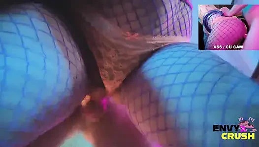 Gamer Girl in Fishnets Gets on Her Knees