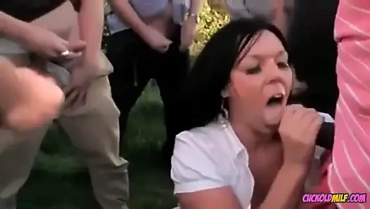 Cuckold MILF in Outdoor Gangbang