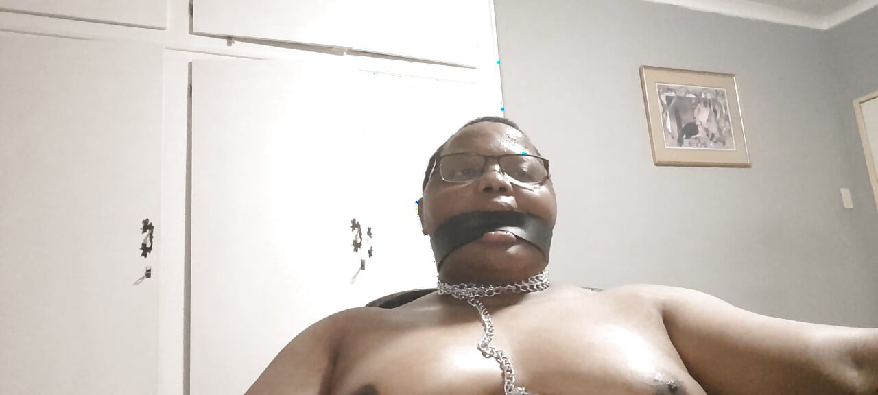 Leash and Gagged Butch Femme Breast Play