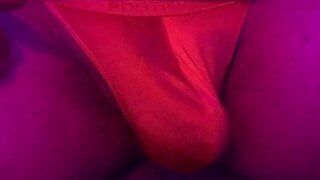 Playing With My Bulge In a Little Orange Satin Thong
