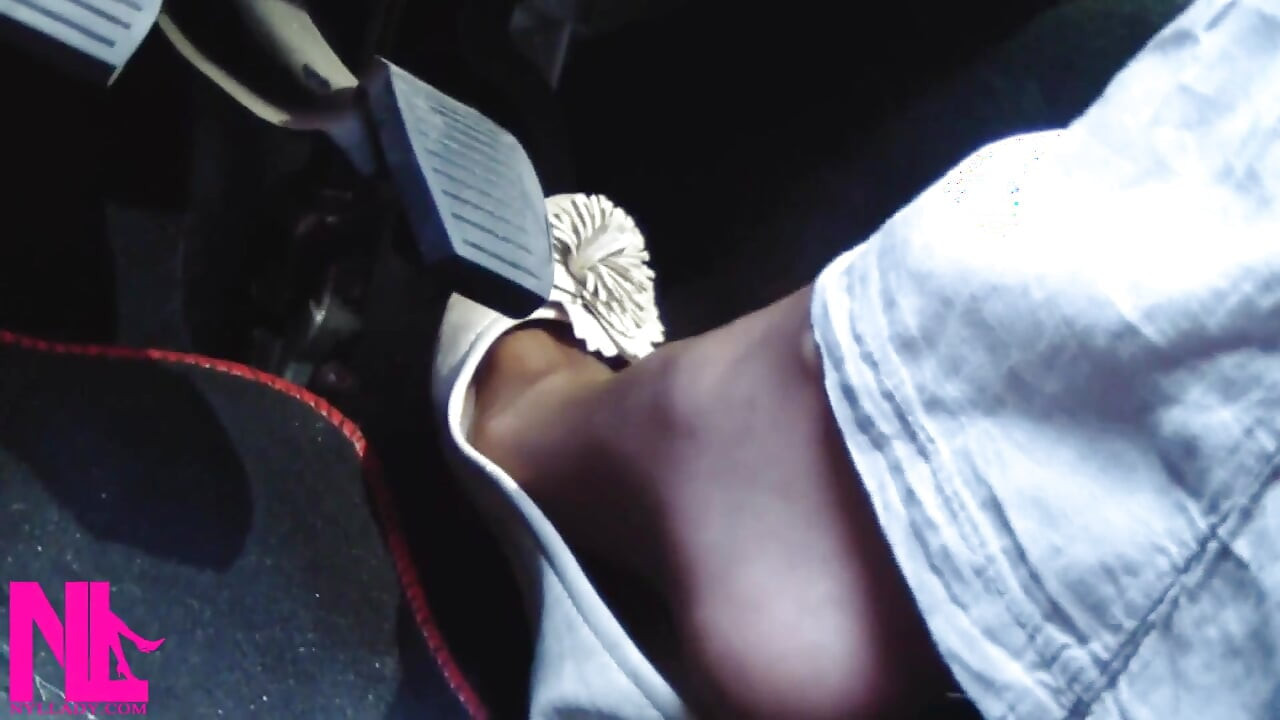 Pedal Pumping and Driving in Highway in Soft Worn Out Flats and Nylon Socks