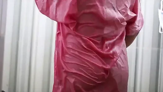 Indonesian Porn Peeping at a Busty Girl Taking a Bath in a Transparent Satin Dress