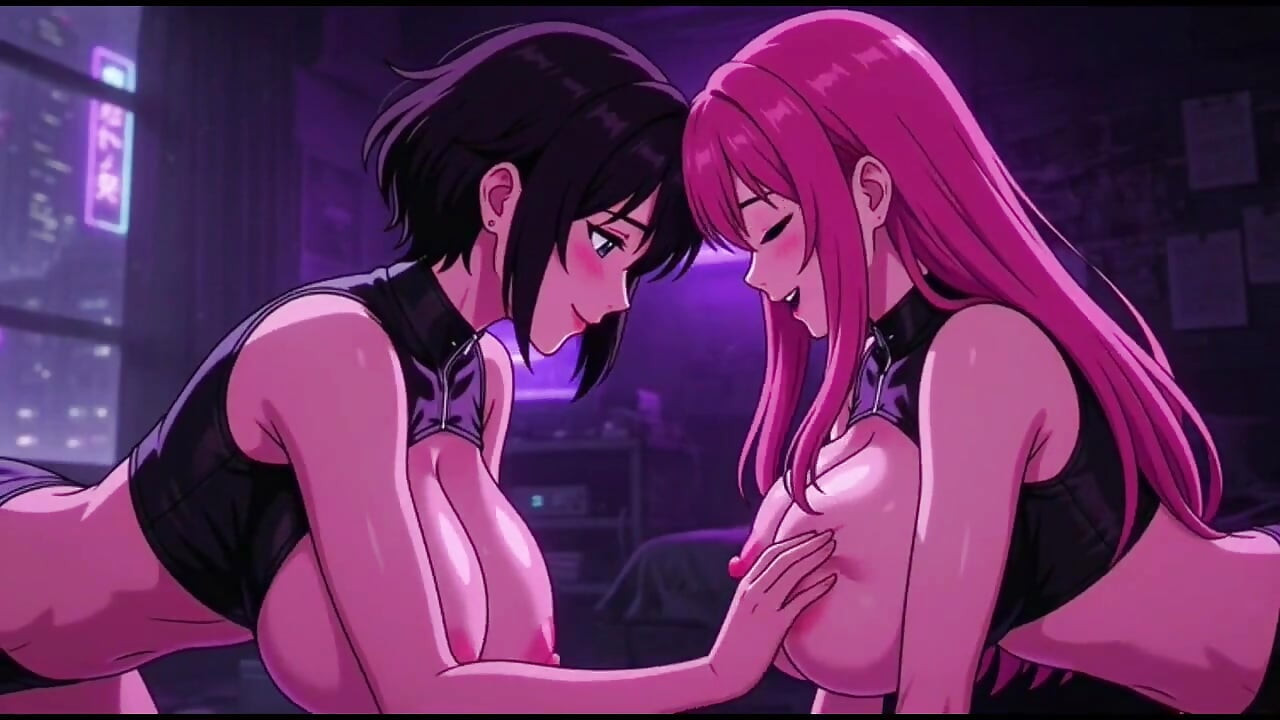 Cyberpunk eğlenceli kızlar odalarında, ai animasyon