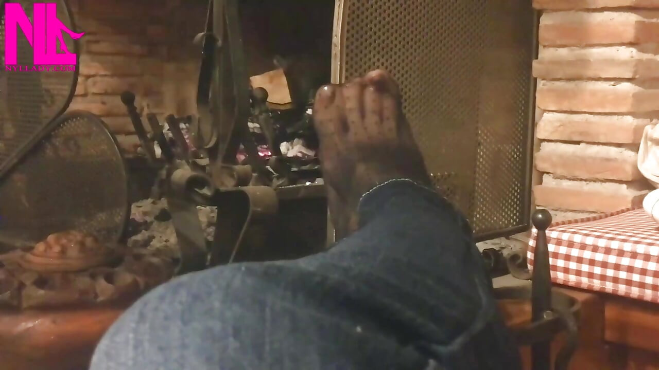 Warming up My Hosed Feet at the Fireplace