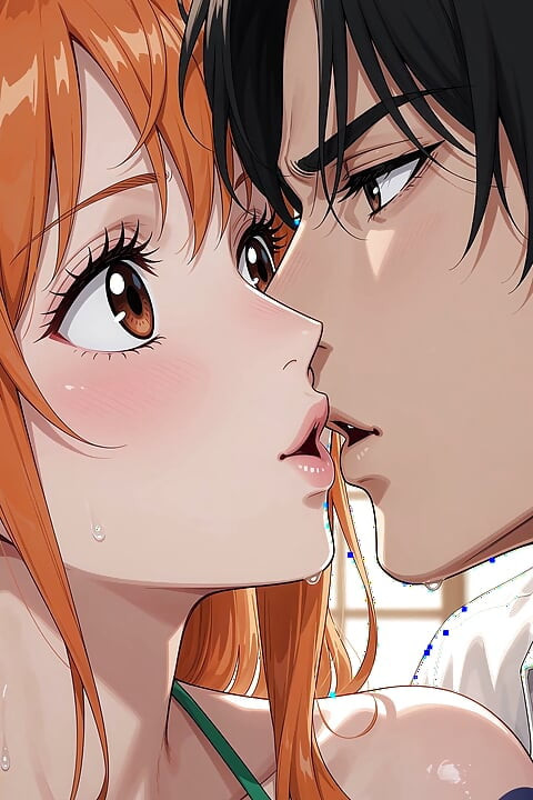Nami is a slut, she heats her best friend until she eats his big cock and swallows his milk - AI-generated content