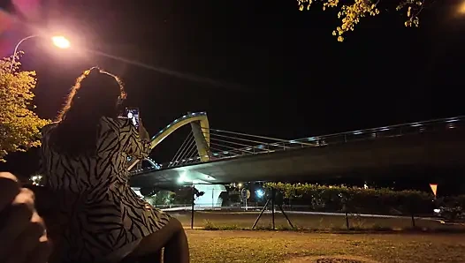 An exhibitionist came to a whore at the spot. She doesn't know what to do with him.