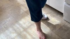 Mother in Law takes off shoe and sock to show me her foot